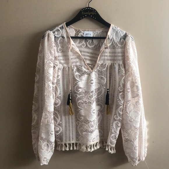 Misa Los Angeles Cream Lace Boho Pheasant Crochet Blouse - Picture 1 of 10